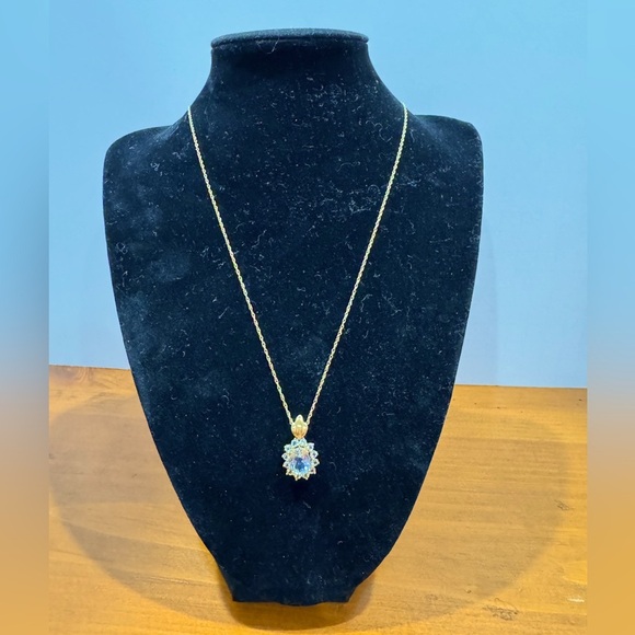 14k Gold Necklace with 14k gold Blue Gemstone Pendant - Picture 3 of 7